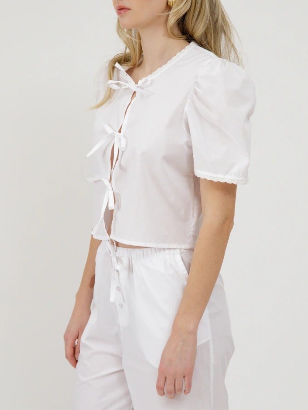 EUC Brunette The Label Cotton Tie Up Blouse Top Size Small